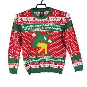 Mens Buddy Elf Christmas Sweater Red & Green Long Sleeve Crew Neck Size M